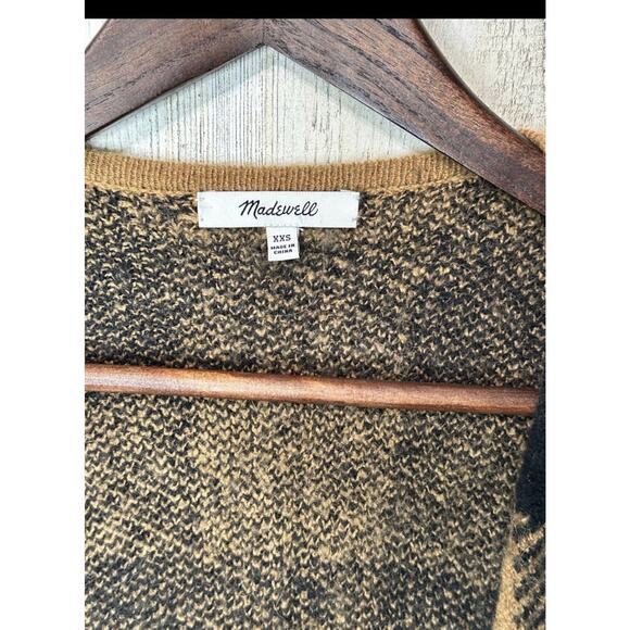 Madewell Buffalo Check Kent Cardigan Long Gold Bk Sweater XS ￼Merino Wool Apaca - Picture 2 of 6
